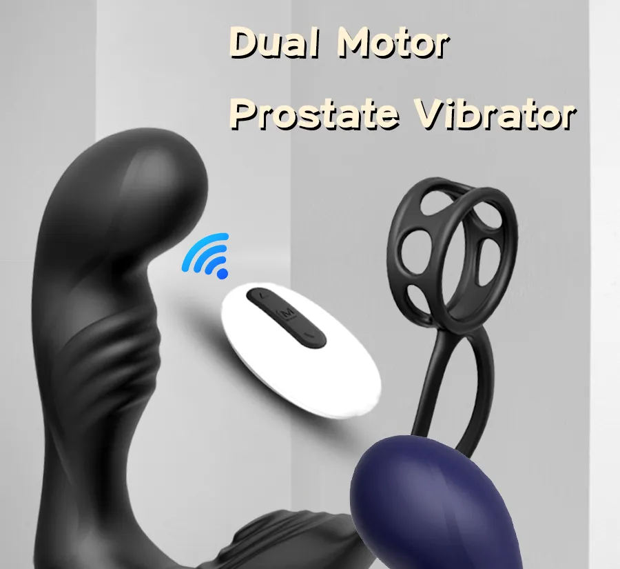 Male Prostate Massage Vibrator Double Ring Anal Plug Vibrator Silicone Delay Ejaculation Male Masturbator Adult Sex Toys for Men