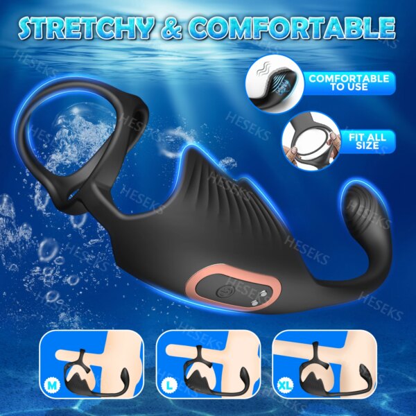 3 in 1 Prostate Massager Vibrating Cock Ring Anal Plug with Mini Bullet Taint Stimulator Remote Control Mens Sex Toys 18+
