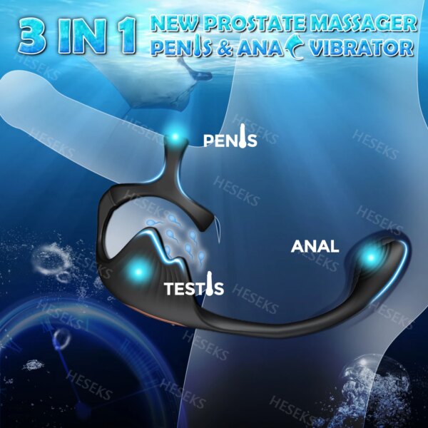 3 in 1 Prostate Massager Vibrating Cock Ring Anal Plug with Mini Bullet Taint Stimulator Remote Control Mens Sex Toys 18+