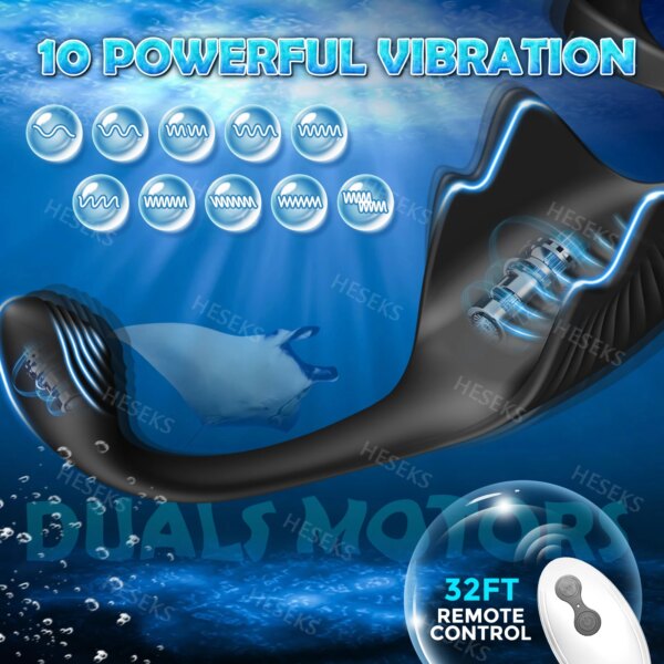 3 in 1 Prostate Massager Vibrating Cock Ring Anal Plug with Mini Bullet Taint Stimulator Remote Control Mens Sex Toys 18+
