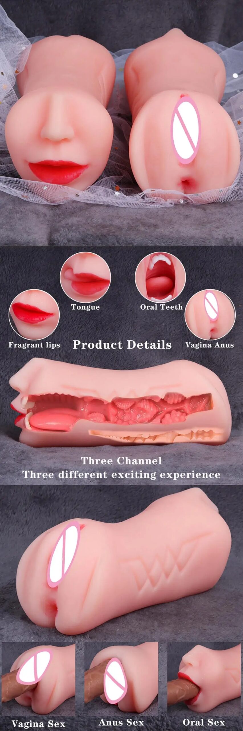 3 In 1 Masturbators For Men Sex Toys Artificial Vagina Anal Mouth Pocket Pusssy Adults Pussy Silicone Male Masturbation Tools