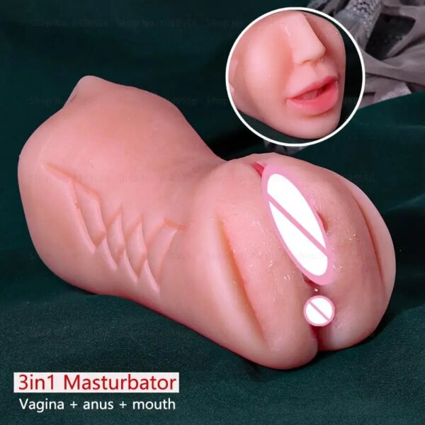 3 In 1 Masturbators For Men Sex Toys Artificial Vagina Anal Mouth Pocket Pusssy Adults Pussy Silicone Male Masturbation Tools