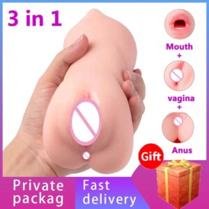 3 IN 1 Sex Toys Masturbation For Men Deep Throat Artificial Real Pussy Oral Male Masturbator Blowjob Realistic Rubber Vagina