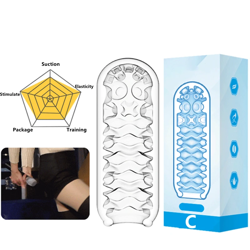 Transparent Silicone Masturbation Cup Penis Exercise Safe Soft Touch Orgasm Sex Toy for Men Multi-channel Adult Cock Trainer