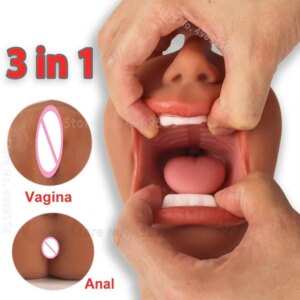 3 IN 1 Sex Toys Masturbation For Men Deep Throat Artificial Real Pussy Oral Male MasturbatorBlowjob Realistic Rubber Vagina