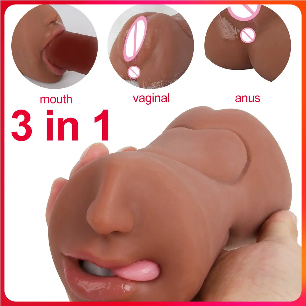 3 IN 1 Sex Toys Masturbation For Men Deep Throat Artificial Real Pussy Oral Male MasturbatorBlowjob Realistic Rubber Vagina
