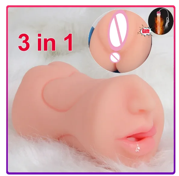 3 IN 1 Sex Toys Masturbation For Men Deep Throat Artificial Real Pussy Oral Male MasturbatorBlowjob Realistic Rubber Vagina