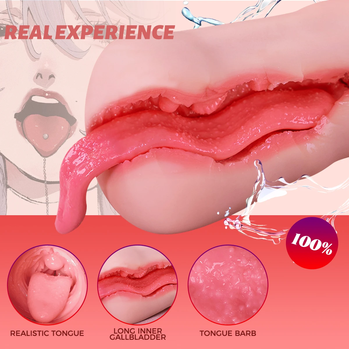Pocket Pussy Male Masturbator 5D Deep Throat Blow Job Stroker Realistic Mouth with Super Long Tongue Adult Sex Toys for Man 리얼돌