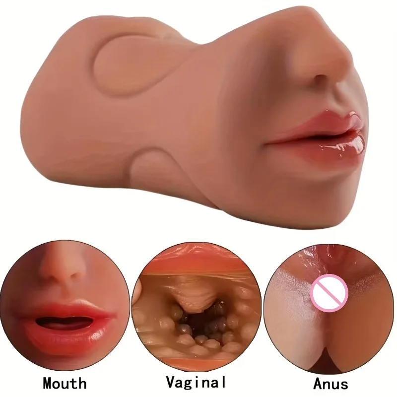 TPE Material Male Masturbator Cup 3D Realistic Double-headed Male Toy Mouth Tongue Texture Male Masturbator Tight Anus Sex Toy