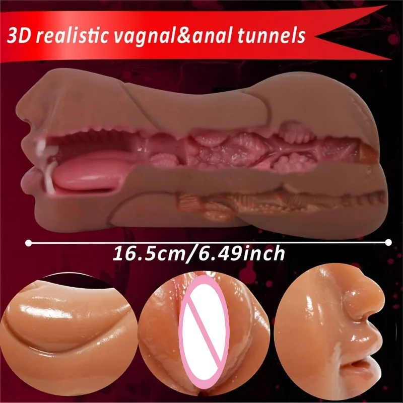 TPE Material Male Masturbator Cup 3D Realistic Double-headed Male Toy Mouth Tongue Texture Male Masturbator Tight Anus Sex Toy