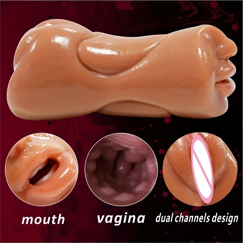 TPE Material Male Masturbator Cup 3D Realistic Double-headed Male Toy Mouth Tongue Texture Male Masturbator Tight Anus Sex Toy