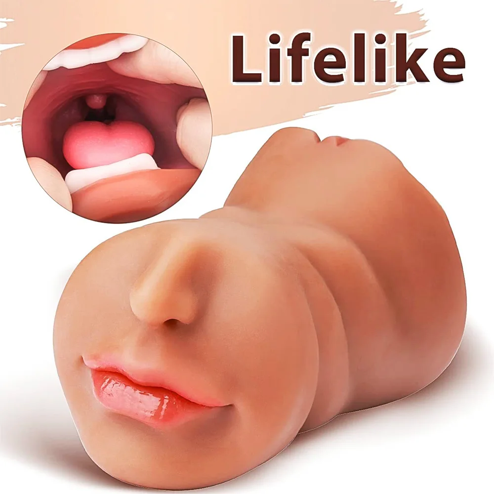 3in1 realistic mouth vagina anal plug male masturbator cup deep throat silicone dildo moves masturbation pleasure toys for men