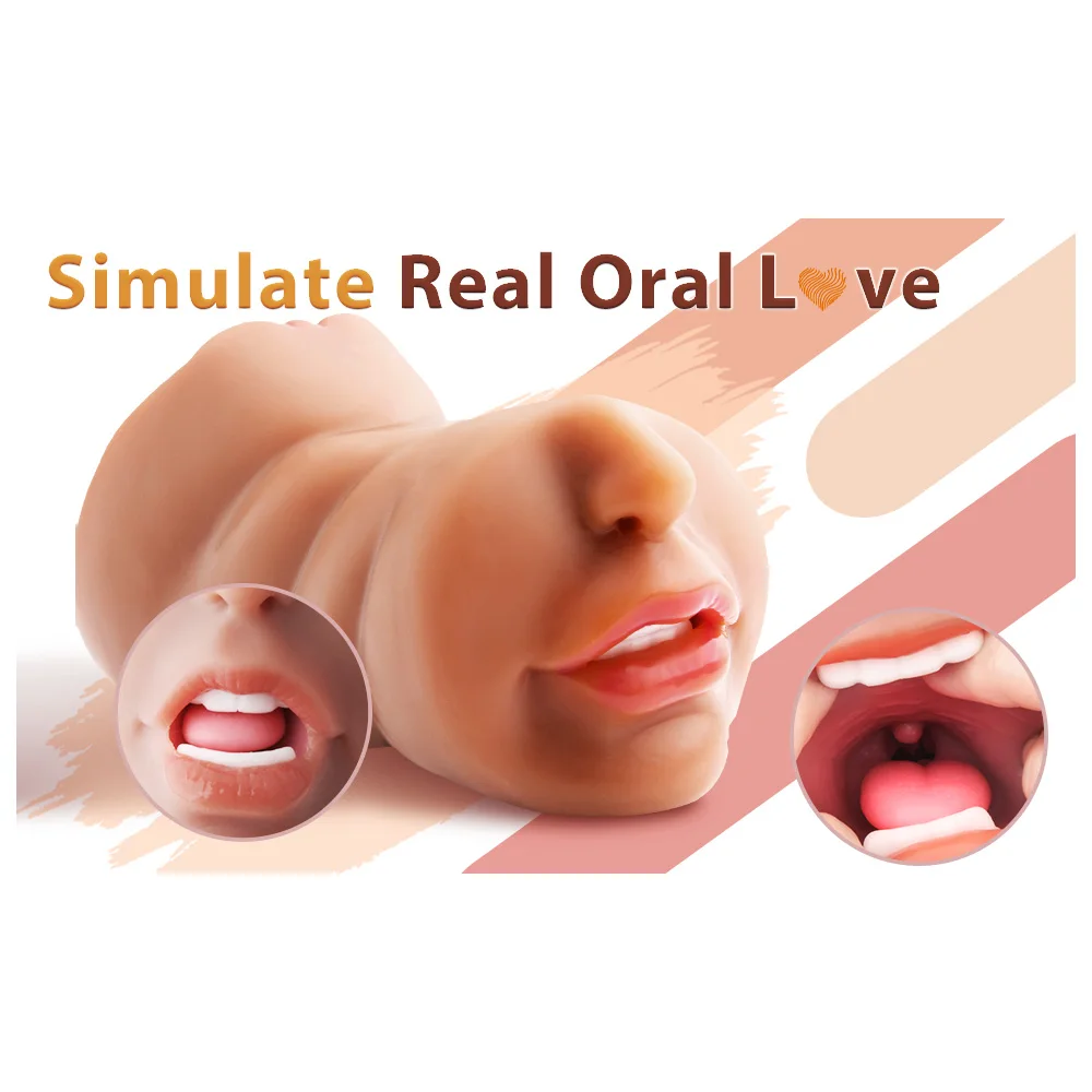 3in1 realistic mouth vagina anal plug male masturbator cup deep throat silicone dildo moves masturbation pleasure toys for men