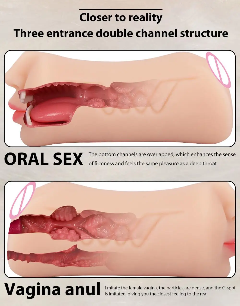 3 IN 1 Male Masturbator Silicone Vagina Real Pussy Open Mouth Teeth Realistic Sex Deep Sex Toys for Men Oral Masturbation Sextoy