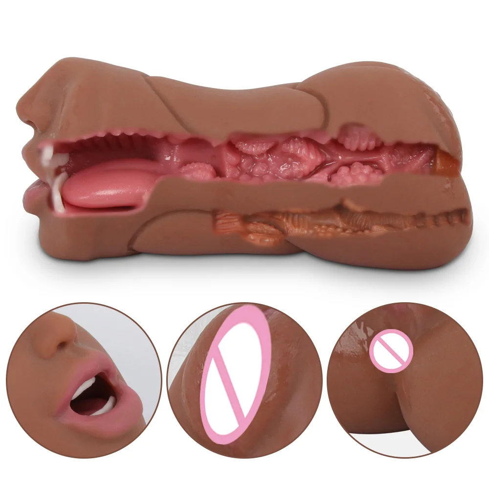 3 In 1 Male Masturbator Realistic Vagina Pocket Pussy Silicone Vaginas Mouth Anal Blowjob Masturbation Adult Sex Toys for Men 18