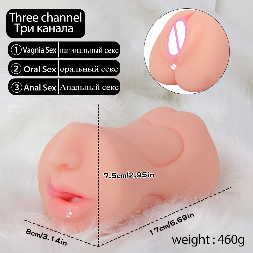 3 In 1 Male Masturbator Realistic Vagina Pocket Pussy Silicone Vaginas Mouth Anal Blowjob Masturbation Adult Sex Toys for Men 18