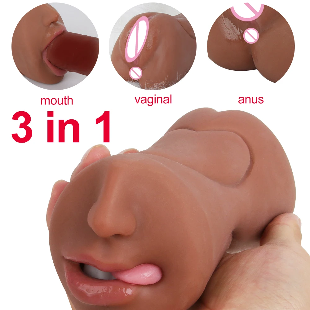 3 In 1 Male Masturbator Realistic Vagina Pocket Pussy Silicone Vaginas Mouth Anal Blowjob Masturbation Adult Sex Toys for Men 18