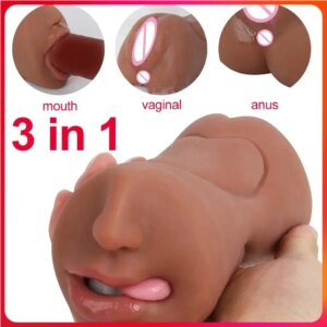 3 In 1 Male Masturbator Realistic Vagina Pocket Pussy Silicone Vaginas Mouth Anal Blowjob Masturbation Adult Sex Toys for Men 18