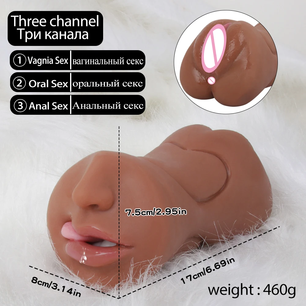 3 In 1 Male Masturbator Realistic Vagina Pocket Pussy Silicone Vaginas Mouth Anal Blowjob Masturbation Adult Sex Toys for Men 18