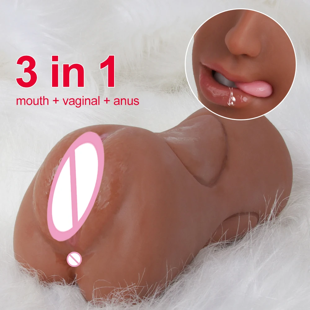 3 In 1 Male Masturbator Realistic Vagina Pocket Pussy Silicone Vaginas Mouth Anal Blowjob Masturbation Adult Sex Toys for Men 18