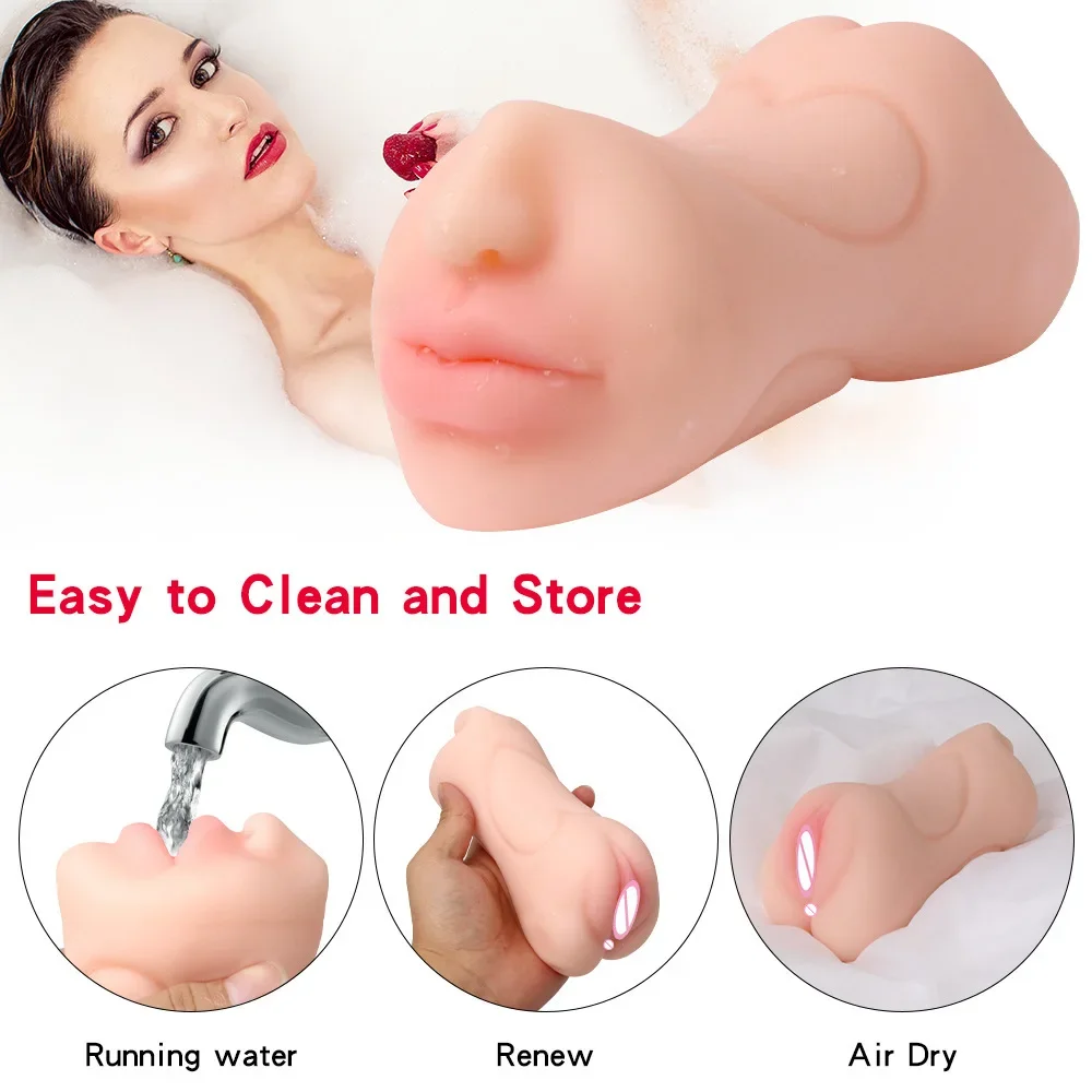 Male Heatable 3 in 1 Mouth Vaginal Anal Masturator Adult Supplies Silicone Realistic Soft Pocket Pussy Adult Toys Men Sex Toys