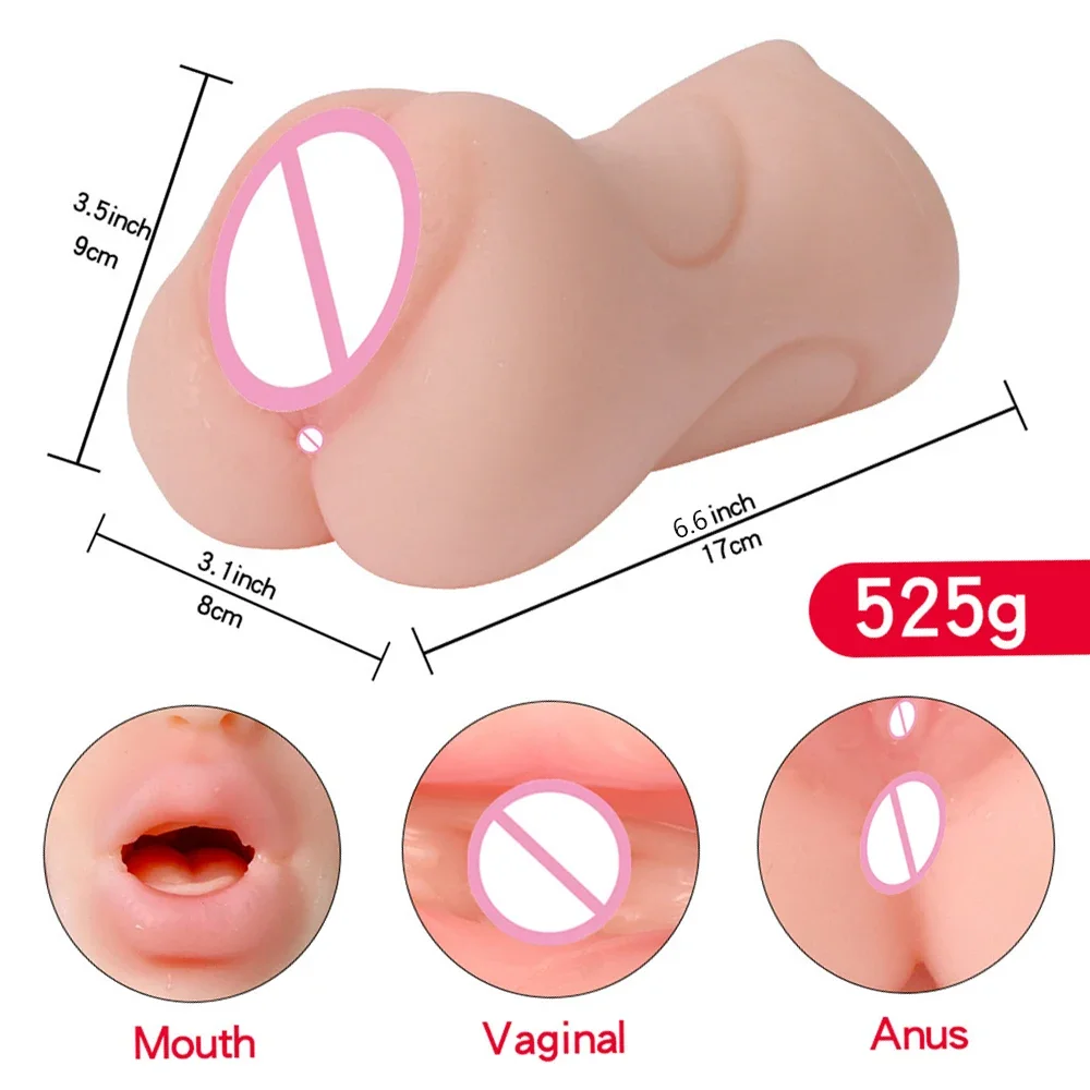 Male Heatable 3 in 1 Mouth Vaginal Anal Masturator Adult Supplies Silicone Realistic Soft Pocket Pussy Adult Toys Men Sex Toys