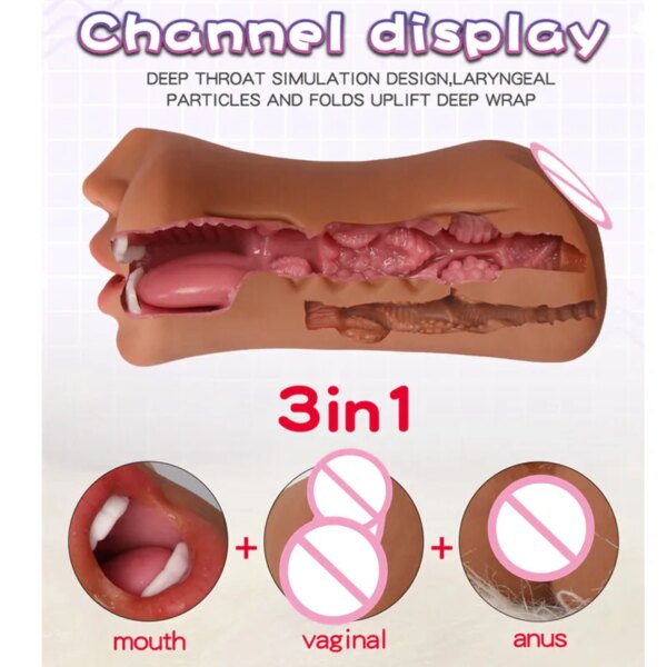 Male Masturbator 3 in 1 Vaginal Anus Pocket Pussy Blowjob Deep Throat Masturbation Sex Toys for men