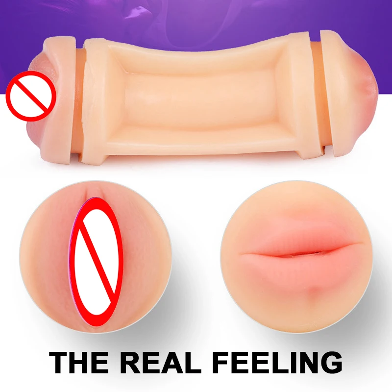 Sex Toy for Men real Realistic Vagina Oral Mouth Artificial Deep Throat with Tongue Teeth Silicone Male Masturbator Pocket Pussy