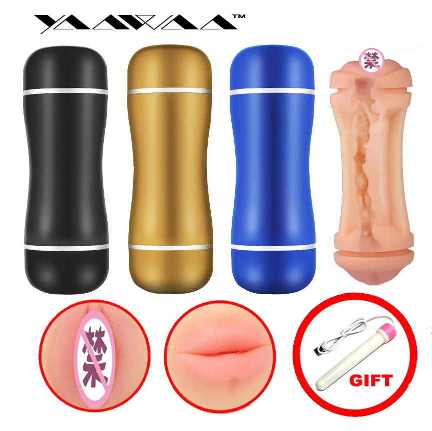 Sex Toy for Men real Realistic Vagina Oral Mouth Artificial Deep Throat with Tongue Teeth Silicone Male Masturbator Pocket Pussy