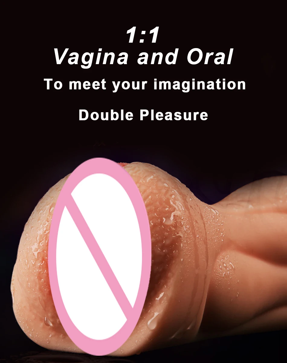 Sex Toy for Men real Realistic Vagina Oral Mouth Artificial Deep Throat with Tongue Teeth Silicone Male Masturbator Pocket Pussy