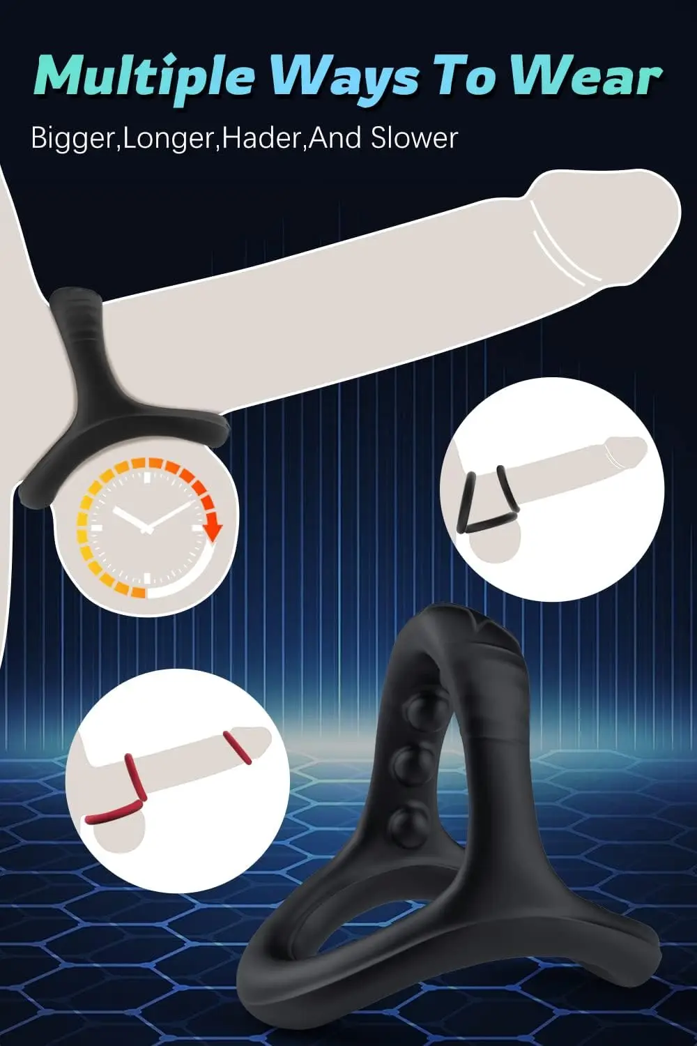 Silicone Cock Penis Rings with Enlargers Erection Enhancing Ultra Soft Long Lasting Strechy Adult Sex Toys for Men or Couples