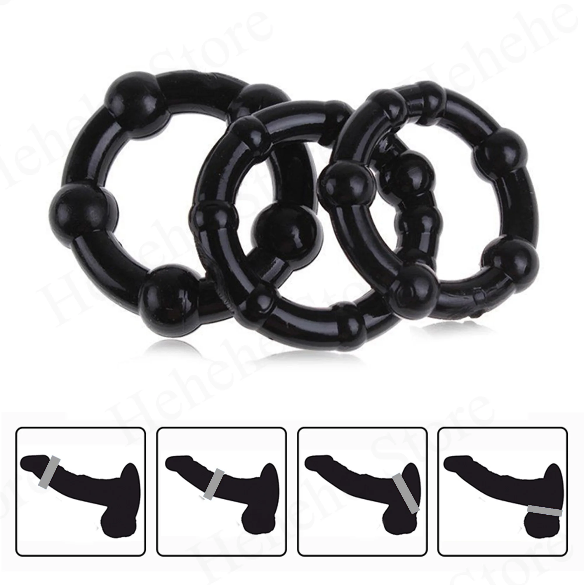 3 Pcs/Set Cock Penis Ring Bead Penis Ring Male Delay Ejaculation Lasting Silicone Erection Ring Sex Toys For Men Adults