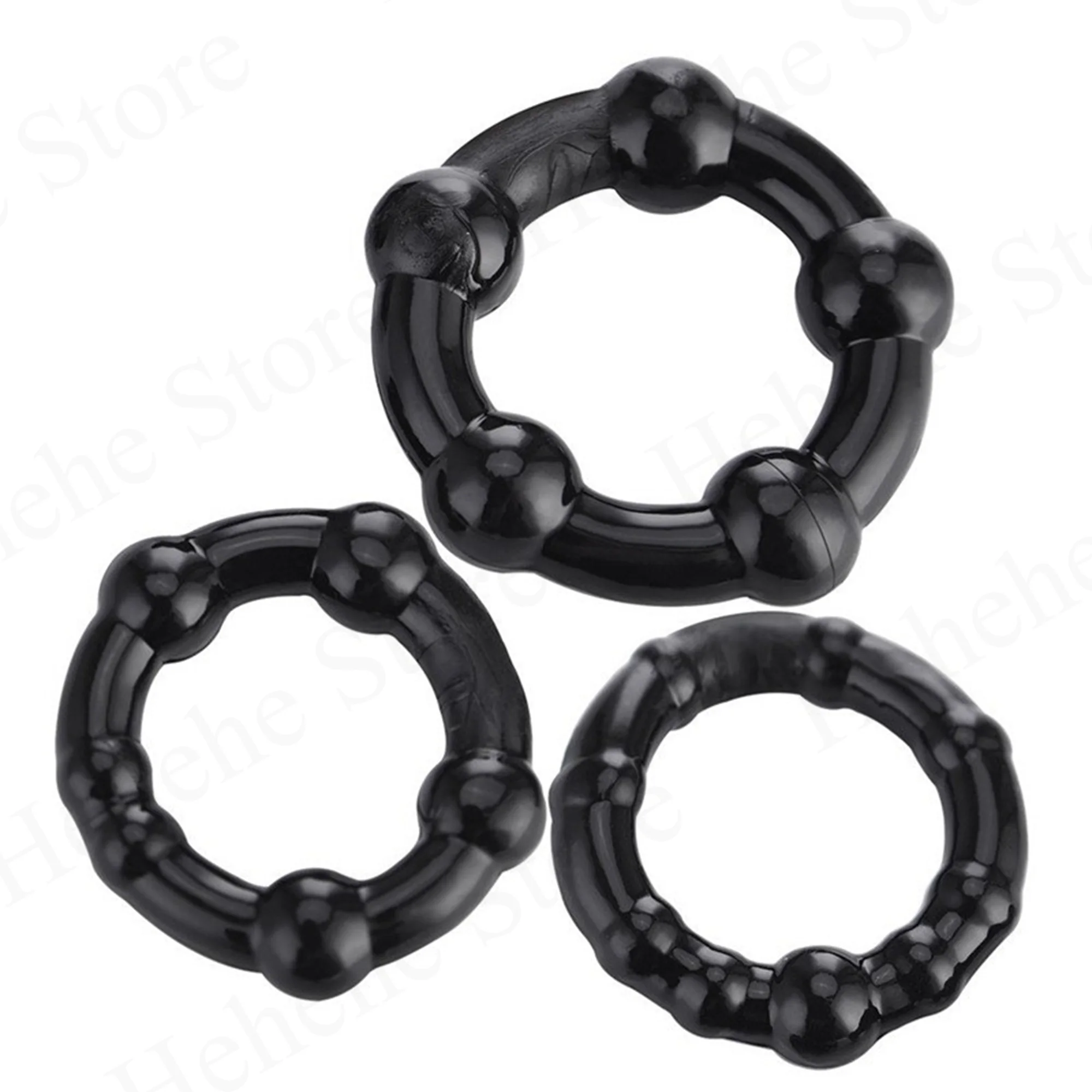 3 Pcs/Set Cock Penis Ring Bead Penis Ring Male Delay Ejaculation Lasting Silicone Erection Ring Sex Toys For Men Adults
