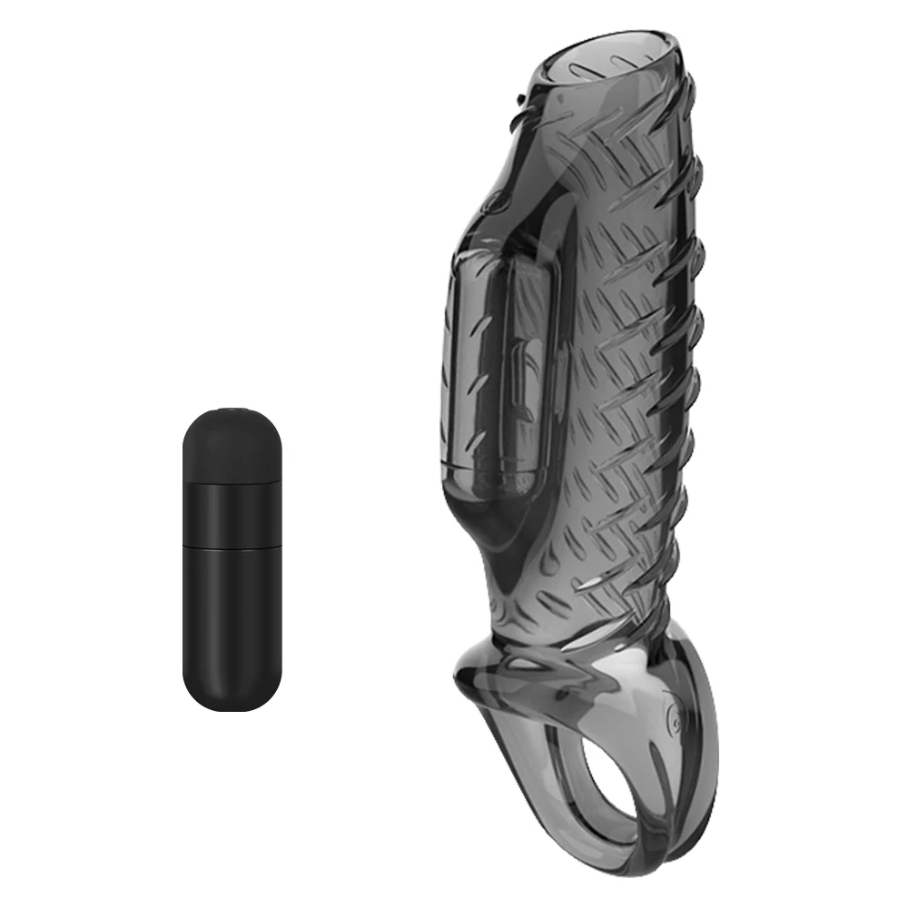 Triple Lock Male Delay Ejaculation Sex Toys For Men Couples Soft TPE Enlargement Extender Penis Vibrating Ring Cock Sleeve