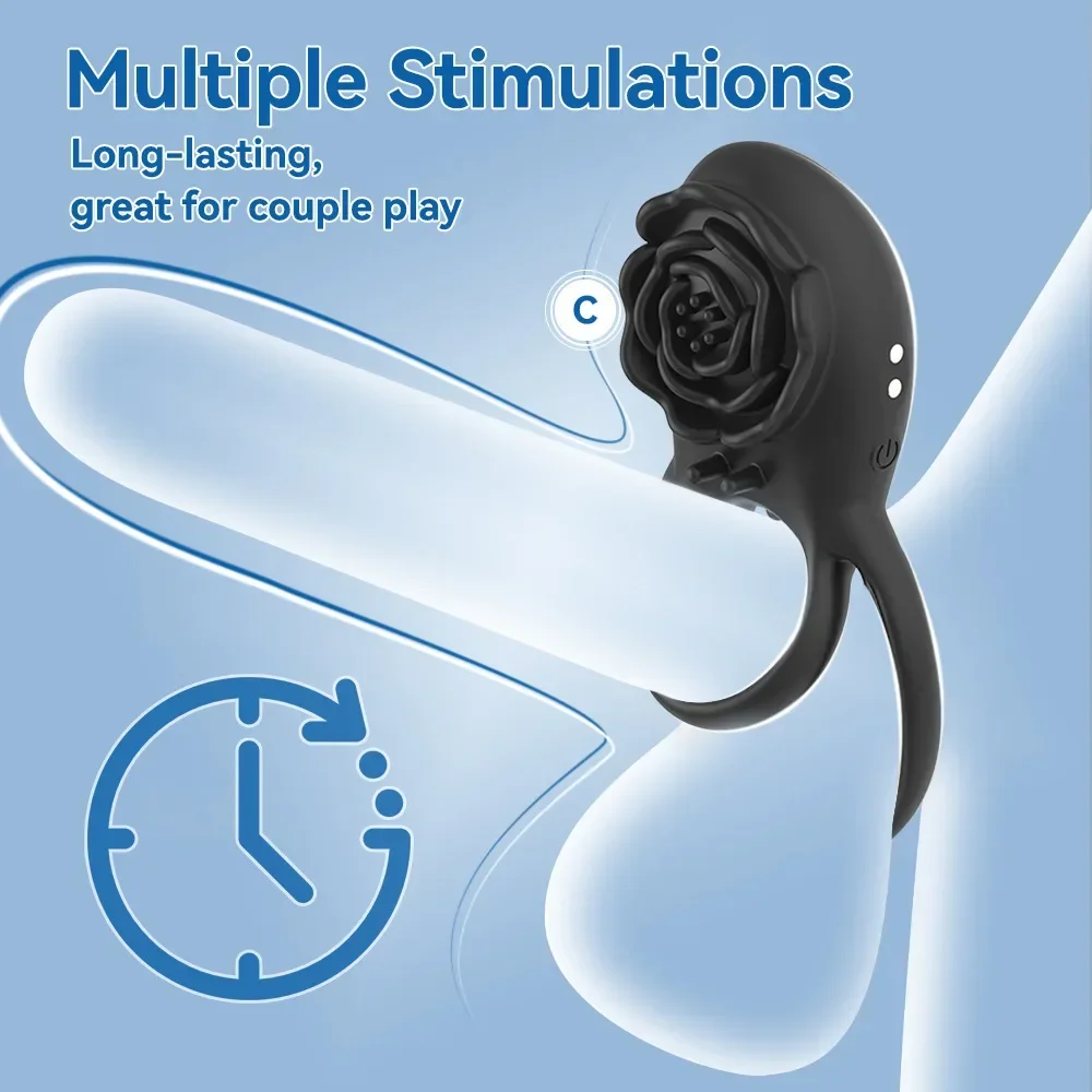 Vibrating Cock Ring with Rose Clitoral Stimulator, Pleasure Penis Ring Vibrator Couples Adult Sex Toys for Men Women Adult Toys