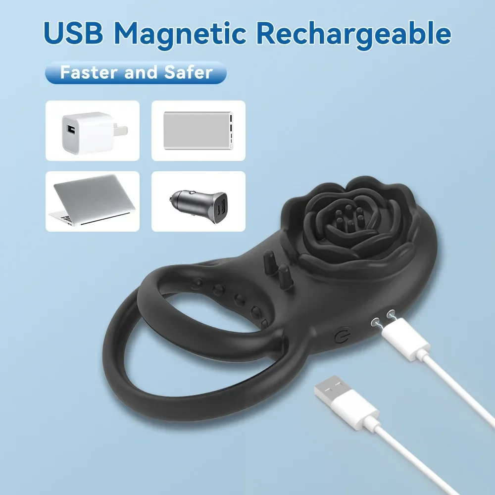 Vibrating Cock Ring with Rose Clitoral Stimulator, Pleasure Penis Ring Vibrator Couples Adult Sex Toys for Men Women Adult Toys