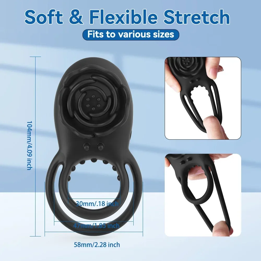 Vibrating Cock Ring with Rose Clitoral Stimulator, Pleasure Penis Ring Vibrator Couples Adult Sex Toys for Men Women Adult Toys