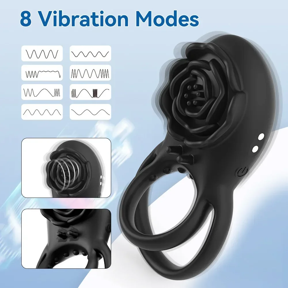 Vibrating Cock Ring with Rose Clitoral Stimulator, Pleasure Penis Ring Vibrator Couples Adult Sex Toys for Men Women Adult Toys