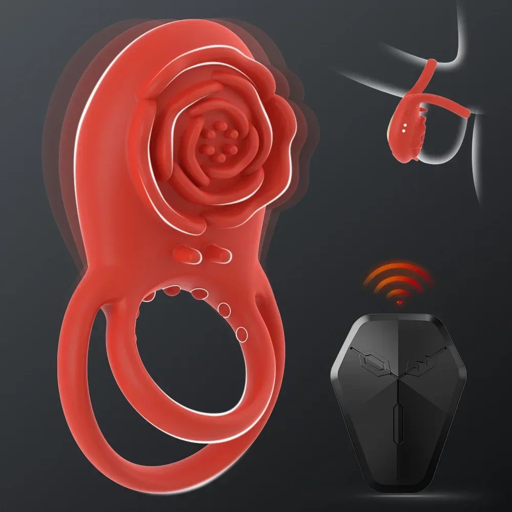 Vibrating Cock Ring with Rose Clitoral Stimulator, Pleasure Penis Ring Vibrator Couples Adult Sex Toys for Men Women Adult Toys