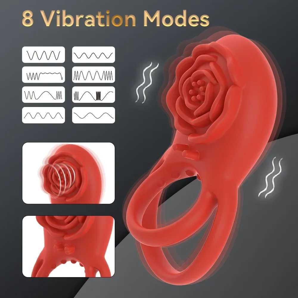 Vibrating Cock Ring with Rose Clitoral Stimulator, Pleasure Penis Ring Vibrator Couples Adult Sex Toys for Men Women Adult Toys