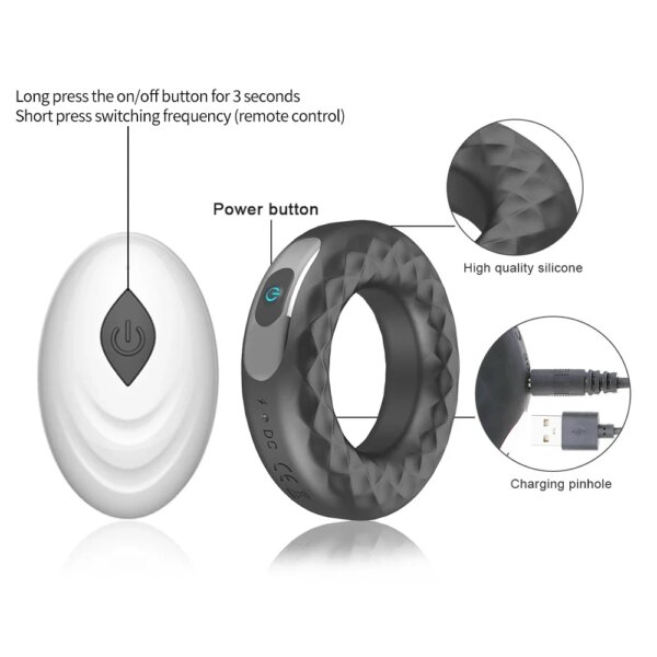 USB Charging Silicone Vibration Penis Ring Men Penis Lock Ring Electric Cock Ring Vibrator Dick Lock Ejaculate Delay Erection