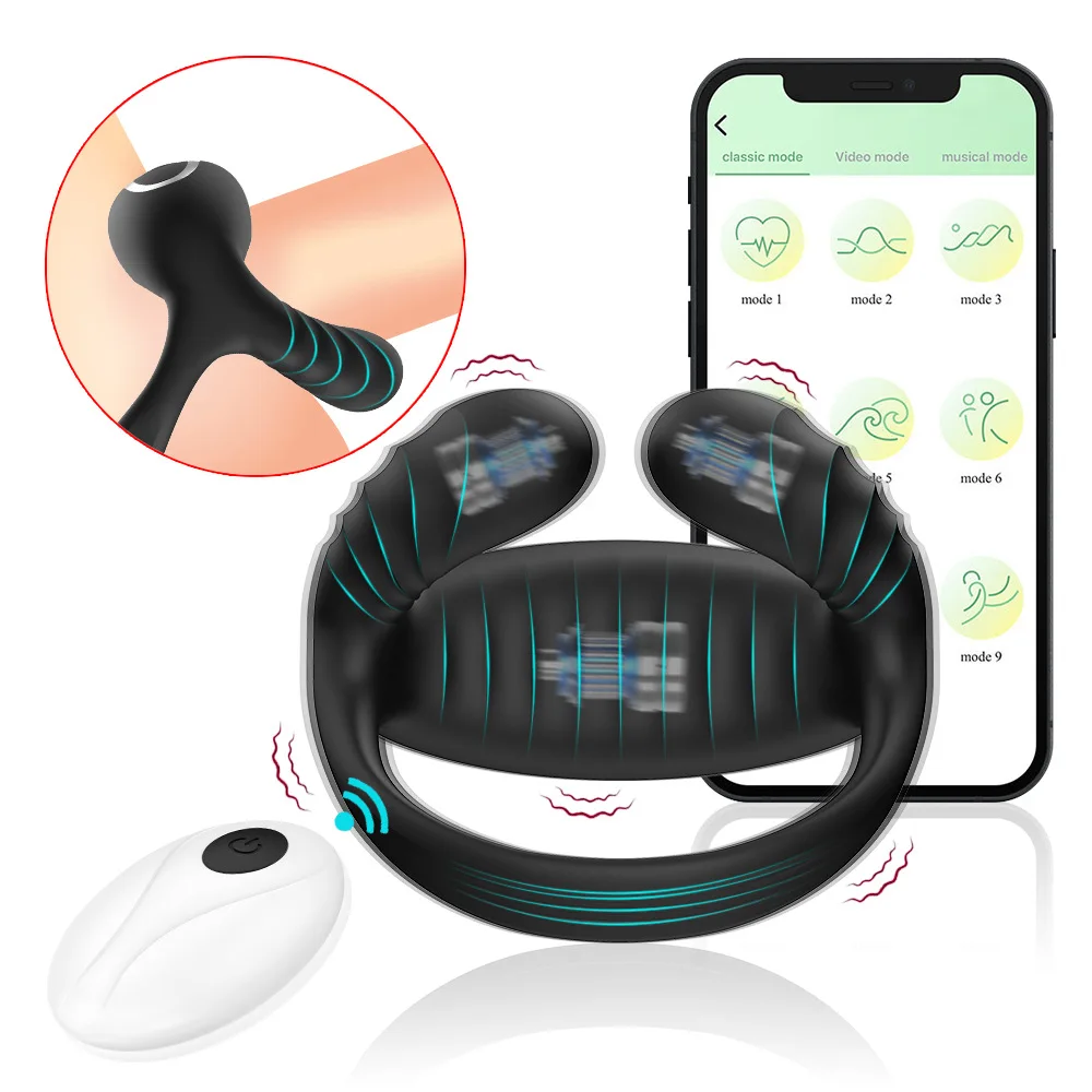 Barugo APP Remote Control Three Vibration Wear Rechargeable Silicone Men's Delay Lock Fine Ring Adult Products Factory