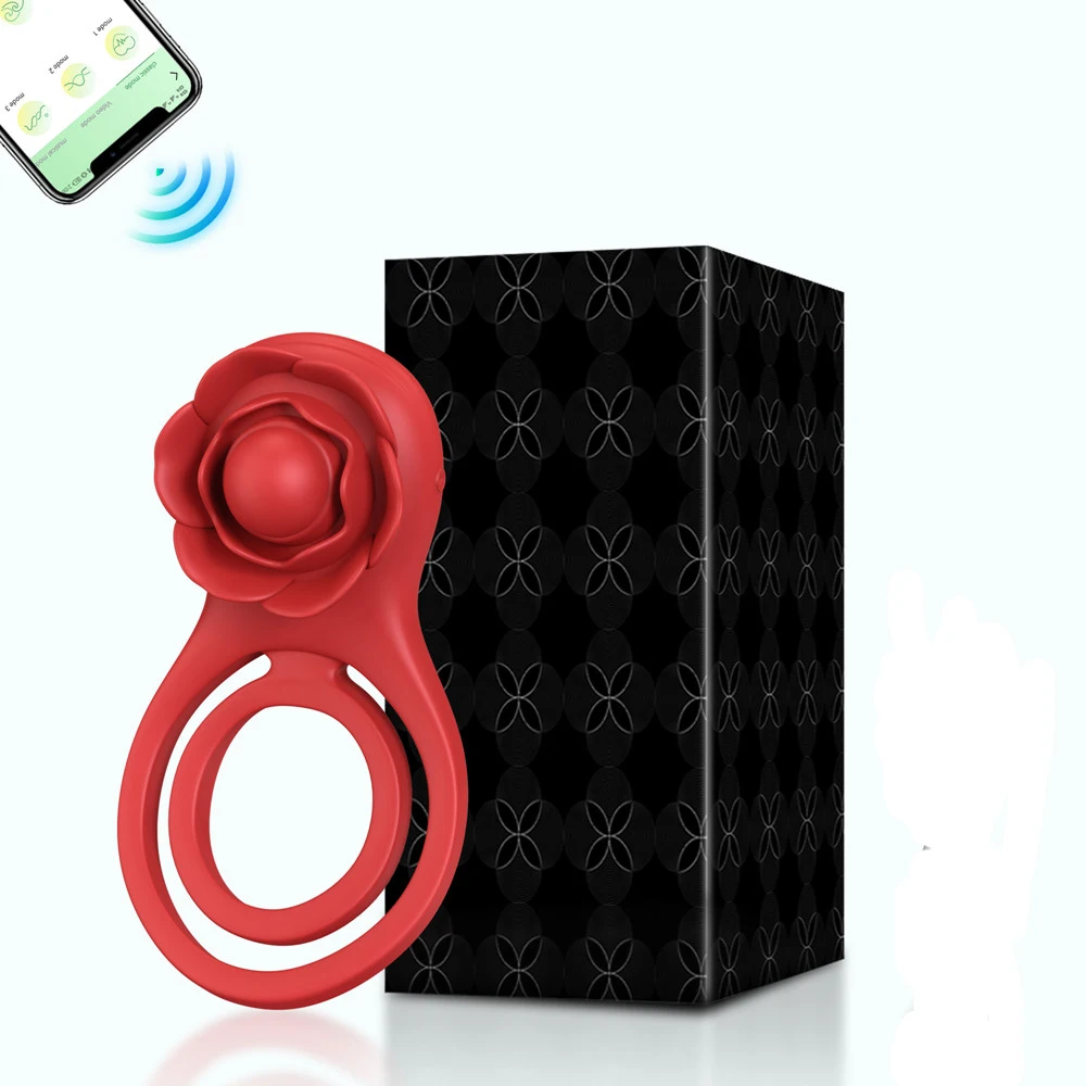 APP Vibrating Cock Ring for Men Ejaculation Delay Clitoris Stimulation Rose-Vibrator Penis Ring  Adult Sex Toy for Couples