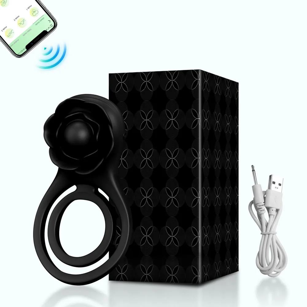 APP Vibrating Cock Ring for Men Ejaculation Delay Clitoris Stimulation Rose-Vibrator Penis Ring  Adult Sex Toy for Couples