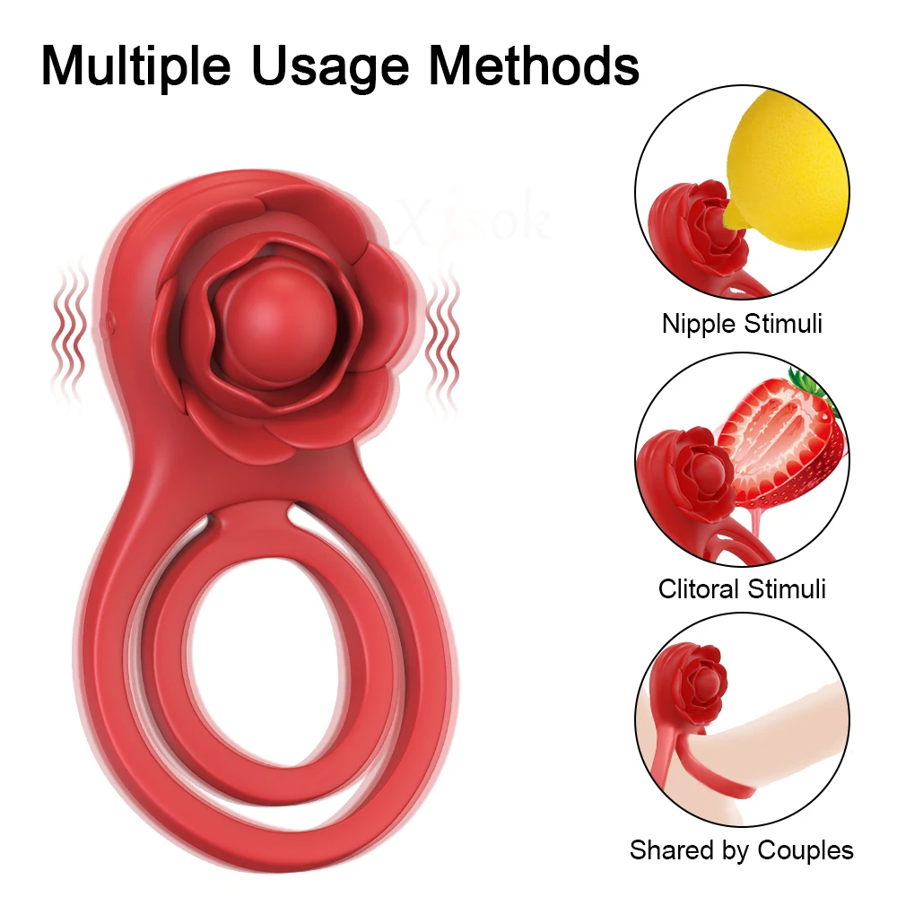 APP Vibrating Cock Ring for Men Ejaculation Delay Clitoris Stimulation Rose-Vibrator Penis Ring  Adult Sex Toy for Couples