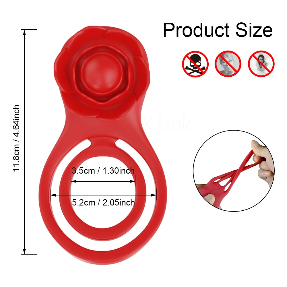 APP Vibrating Cock Ring for Men Ejaculation Delay Clitoris Stimulation Rose-Vibrator Penis Ring  Adult Sex Toy for Couples