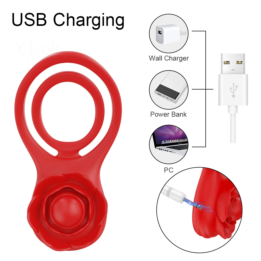 APP Vibrating Cock Ring for Men Ejaculation Delay Clitoris Stimulation Rose-Vibrator Penis Ring  Adult Sex Toy for Couples