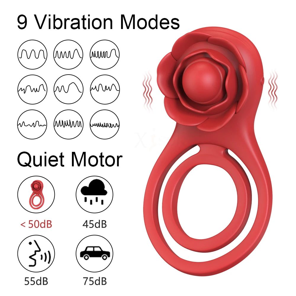 APP Vibrating Cock Ring for Men Ejaculation Delay Clitoris Stimulation Rose-Vibrator Penis Ring  Adult Sex Toy for Couples