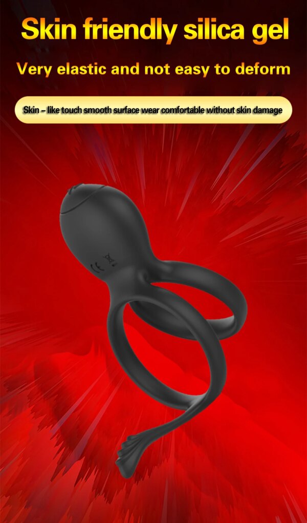 Male Vibrator Double Penis Ring Delay Ejaculation Cock Ring Vaginal Clitoral Stimulator Masturabtor Sex Toy for Men Couples