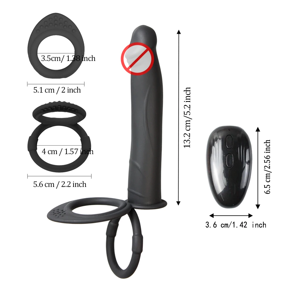 2-in-1 Ultra-Powerful Vibrating Cock Ring Detachable Remote Control Penis Rings Strap On Dildo Double Penetration Sex Toy for 18